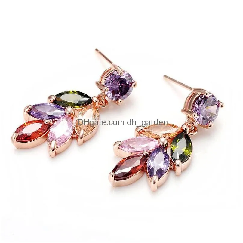 Dangle & Chandelier New Fashion Leaf Colorf 3A Cubic Zirconia Dangle Earrings For Women Rhinestone Cluster Floral Cz Bride Dhgarden Dhylz
