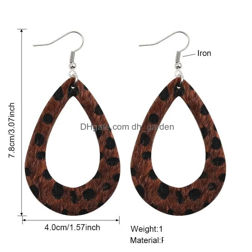 Dangle & Chandelier High Quality Waterdrop Cut Out Leopard Print Leather Dangle Earring For Women Fashion Sier Plated Hook Dhgarden Dh4Gz