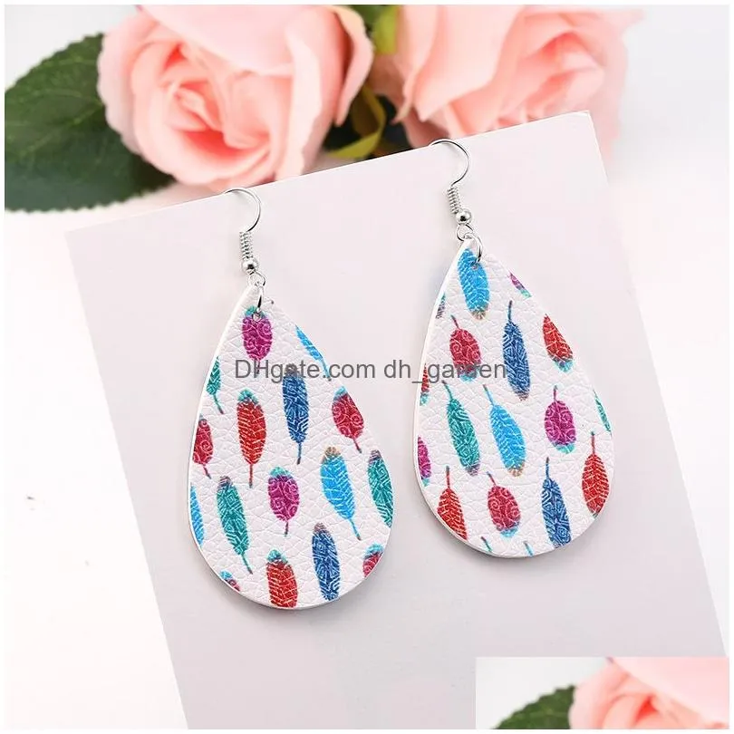 Dangle & Chandelier Designer Feather Printed Pattern Leather Earring For Women Girls Pu Printing Dangle Earrings Oval Water Dhgarden Dhxz5