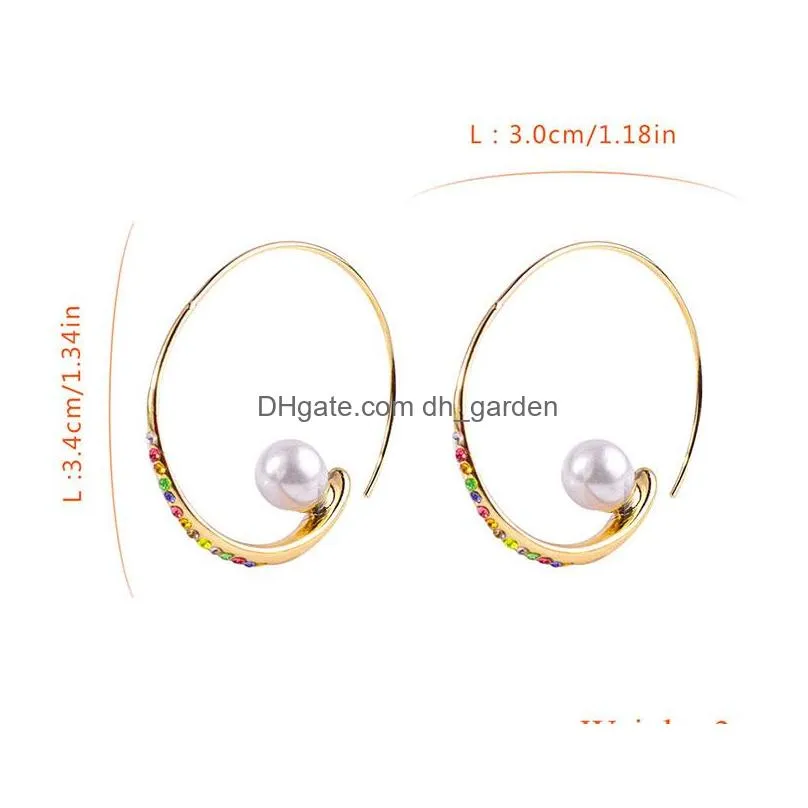 Hoop & Huggie New Fashion Pearl Colorf Crystal Big Hoop Earrings For Women Gold Metal Copper Large Circle Round Jewelry Who Dhgarden Dhqa7