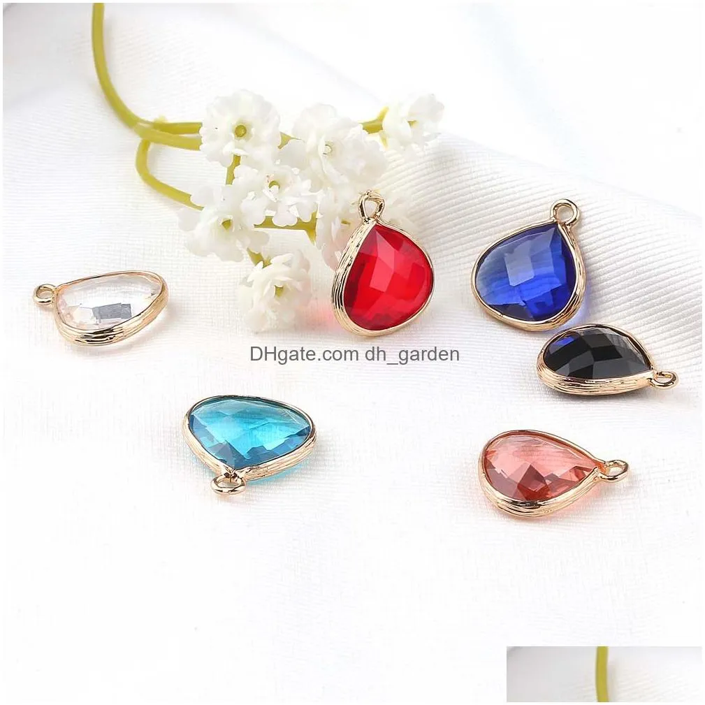 Charms Gold Plating Copper Edge Waterdrop Charm Pendant For Necklace Bracelet Six Color Glass Diy Jewelry Making Drop Delive Dhgarden Dhhm7