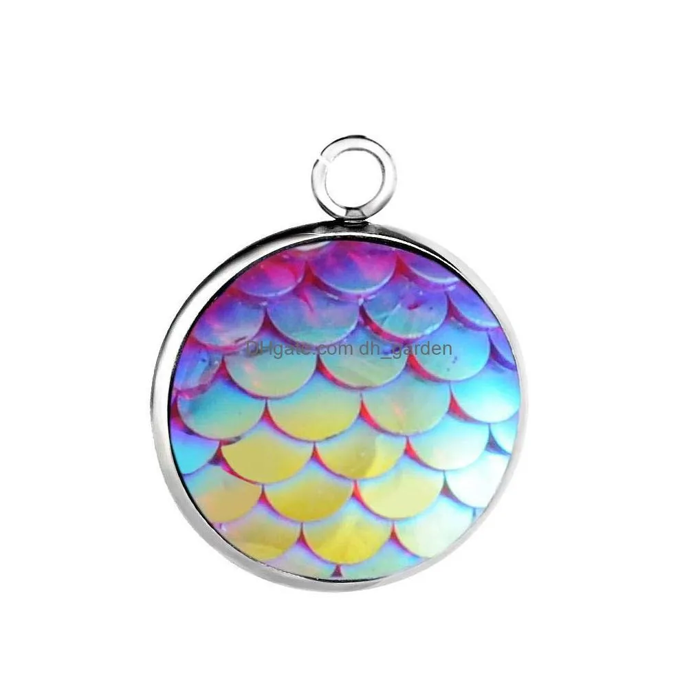 Charms 16Mm Stainless Steel Resin Fish Scales Mermaid Pendants Unique Design Round Charm For Necklace Bracelets Diy Jewelry Dhgarden Dhbmv