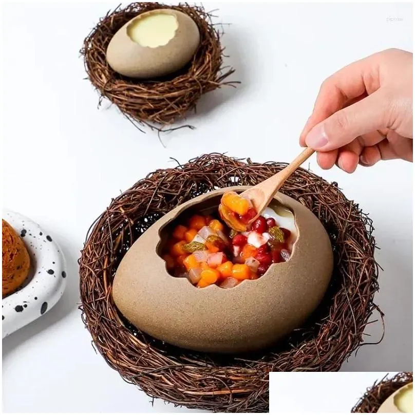 bowls bowl cold restaurant egg drink shell ceramic bird`s dessert shaped nest creative decoration tableware barbecue ostrich