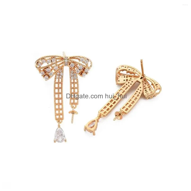 dangle earrings kissitty 10pcs bowknot shape brass micro pave clear cubic zirconia stud earring findings accessories jewelry gift