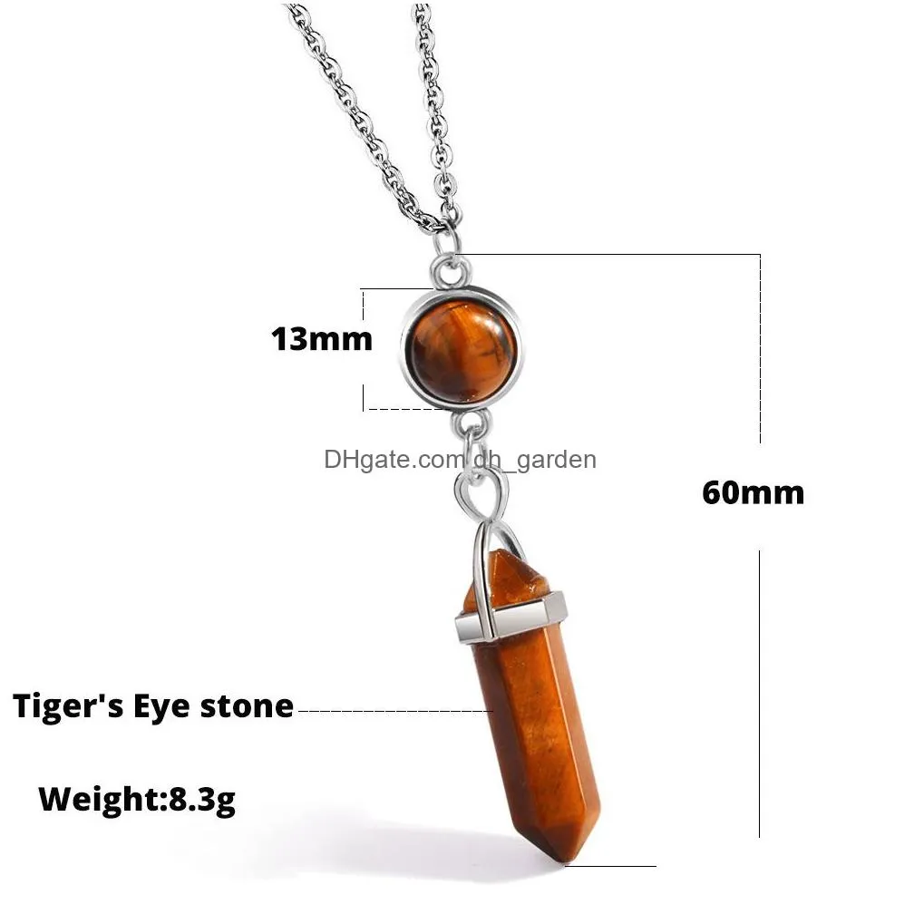 Pendant Necklaces Fashion Hexagonal Column Quartz Pendants Necklaces For Women Natural Stone Round Charm Crystal Necklace Je Dhgarden Dhtbu