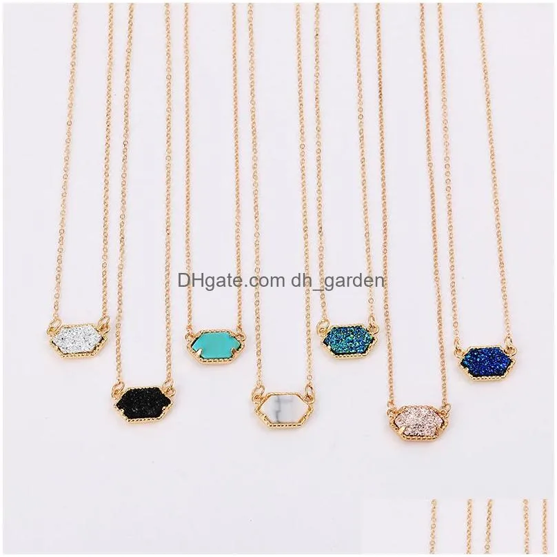 Pendant Necklaces High Quality Geometry Stone Crystal Pendant Necklace For Women Resin Sier Gold Plating 10 Color Fashion Je Dhgarden Dh01Z