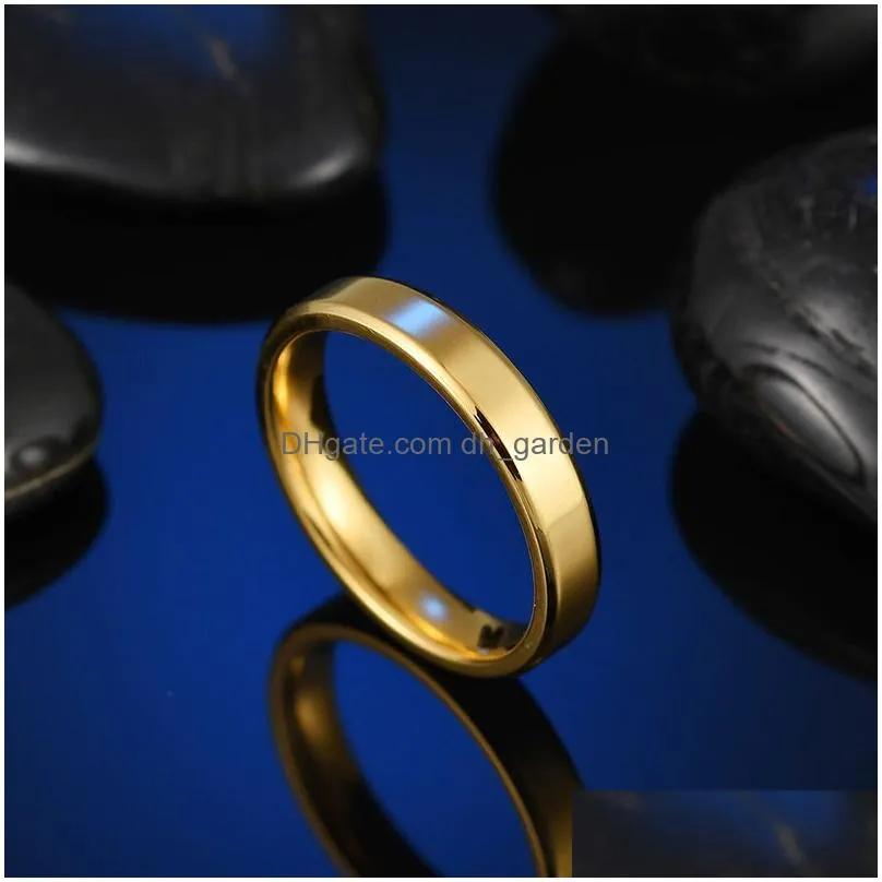 Cluster Rings New Arrival 4Mm Gold Sier Black Tungsten Stainless Steel Rings For Women Men Simple Glossy Engagement Fashion Dhgarden Dhhxb