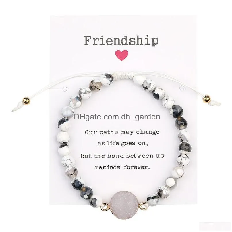 Charm Bracelets Bohemian Crystal Druzy Charms Natural Agate Beads Bracelets With Card Handmade Braided Friendship Bracelet Dhgarden Dhrnp