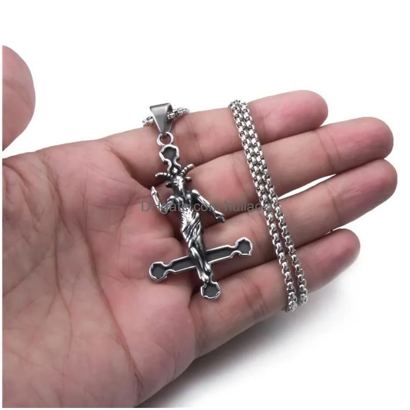 pendant necklaces elfasio men stainless steel necklace baphomet goat inverted jewelry satanic satan demon devil lucifer9702479