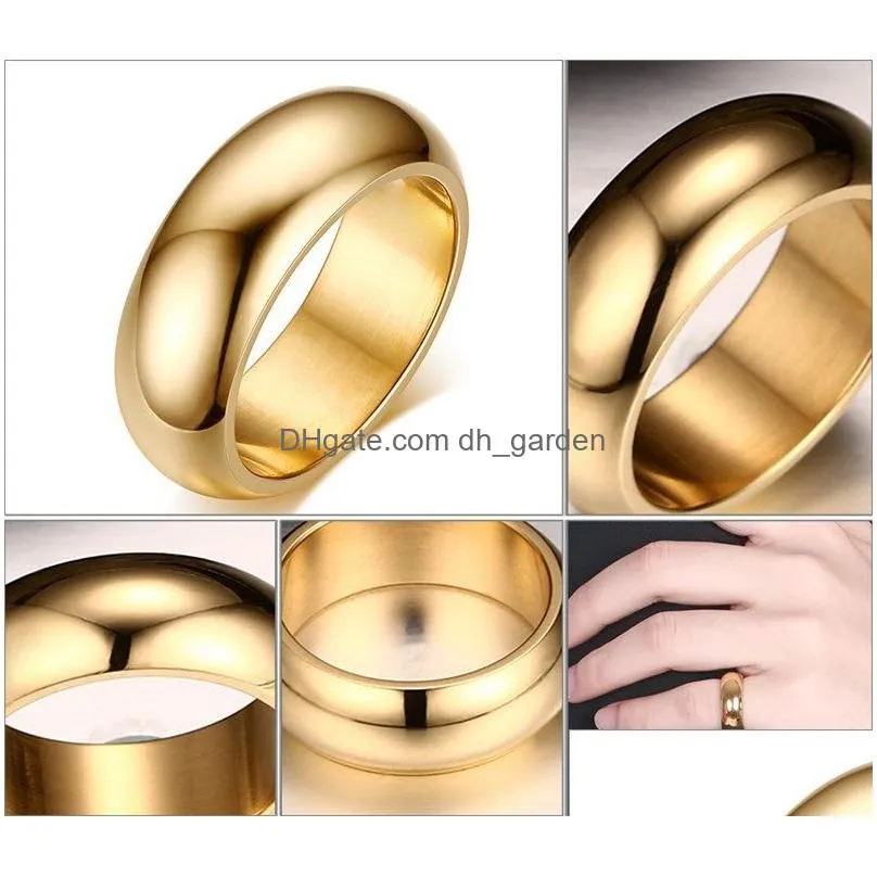 Cluster Rings High Quality 7Mm Titanium Steel Round Finger Rings For Men Women Shinning Gold Sliver Black Rose Blue Simple Dhgarden Dhval