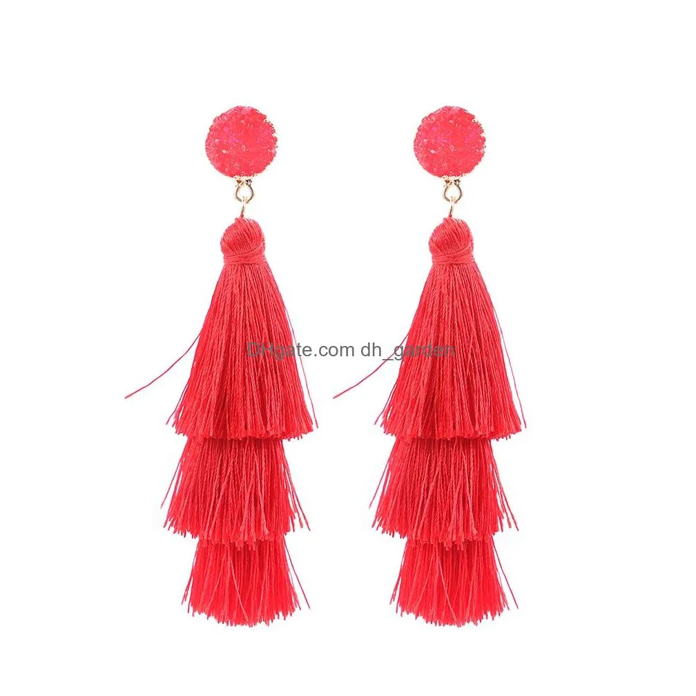 Dangle & Chandelier 11 Colors Polyester Filament Tassel Dangle Earring For Women Crystal Narural Stone Bohemian Long Earrin Dhgarden Dhb5W