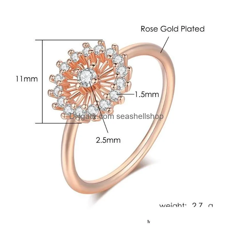 Cluster Rings Double Fair Sun Flower Rings For Women Crystal Cz Rose Gold Color Party Birthday Gift Midi Ring Fashion Jewelry R904224 Dhvve