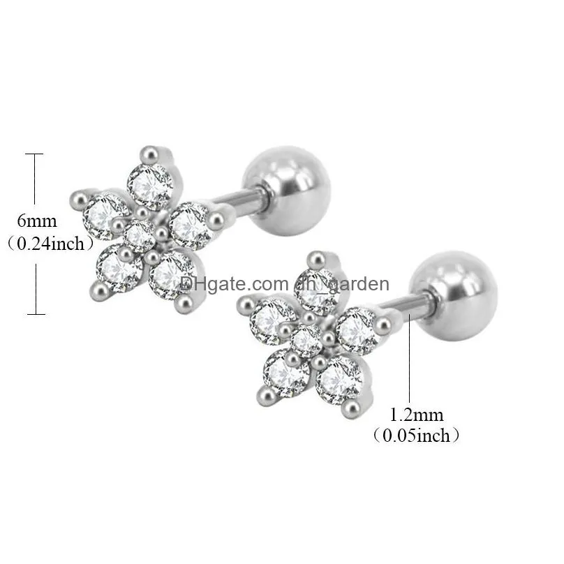 Stud New 4 Color Flower Cz Stud Earrings For Women Girl Gold Sier Titanium Steel 5A Flash Zircon Studs Elegant Jewelry Drop Dhgarden Dhwo1