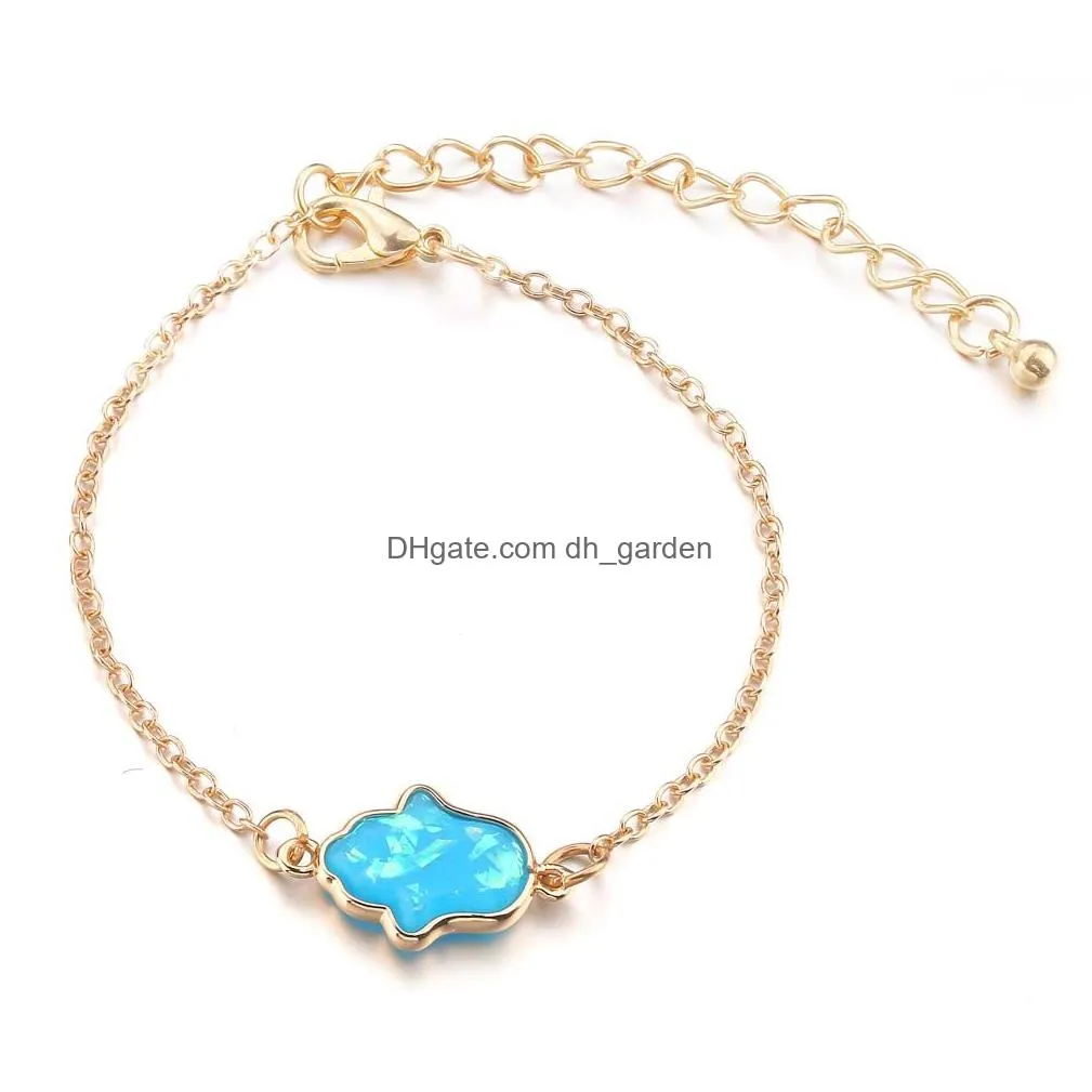 Chain New Arrival Nature Resin Hamsa Hand Charm Bracelet For Women Adjustable Size Chain Fashion Jewelry Wholesale Drop Del Dhgarden Dh4Xm