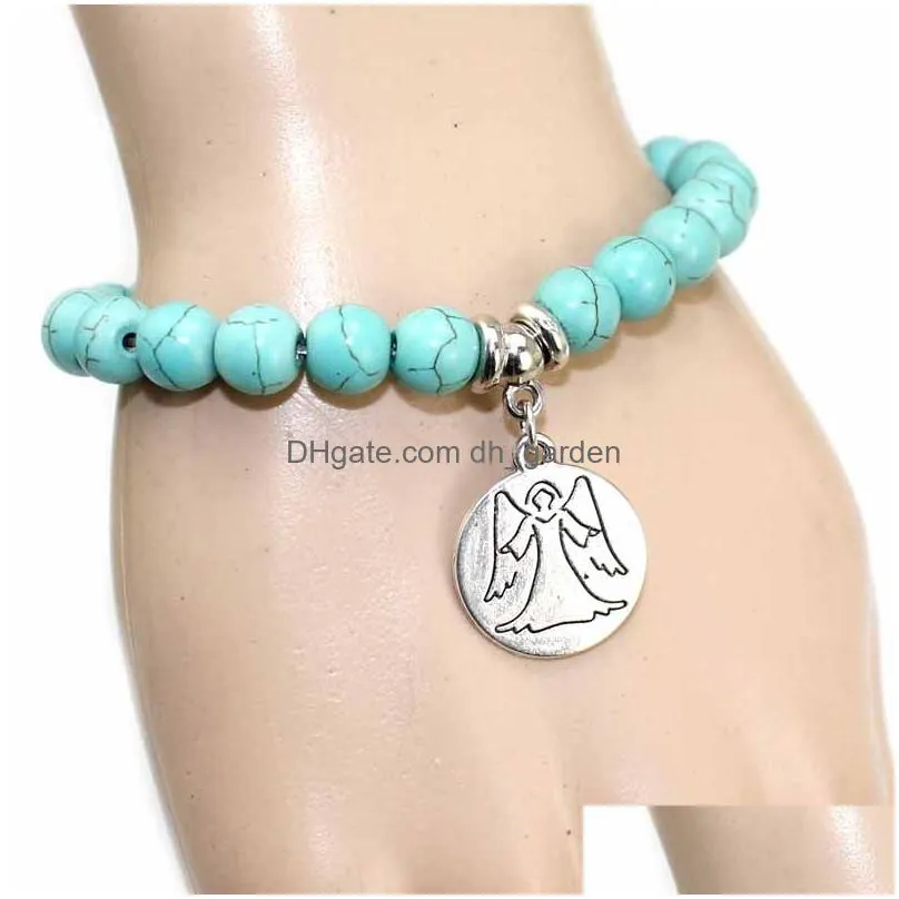 Charm Bracelets New Arrival 8Mm Turquoise Bead Hamsa Hand Charm Bracelets Turkish Ethnic Relins Jewelry Women Usa Yoga Drop Dhgarden Dhya7