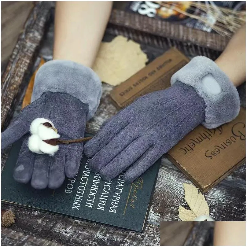 Five Fingers Gloves High-Quality Gloves Men Designer Womens Leather Winter Outdoor Warm Five Fingers Artificial Motorcycle Mens Drop D Dhxgc