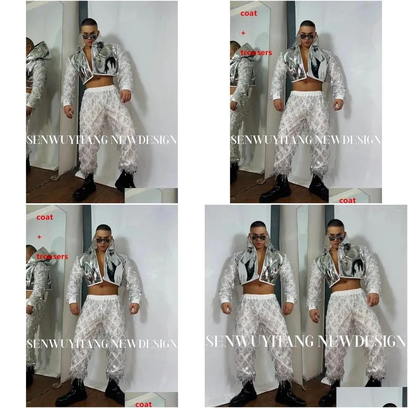 stage wear silver mirror face theme party men`s and women`s nightclub bar gogo hip hop christmas year performance dress