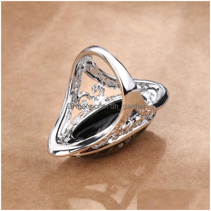 Cluster Rings New Arrival 4 Color Pickable Antique Sier Fantasy Big Oval Shell Finger Ring For Women Female Boho Beach Jewl Dhgarden Dh3Wu