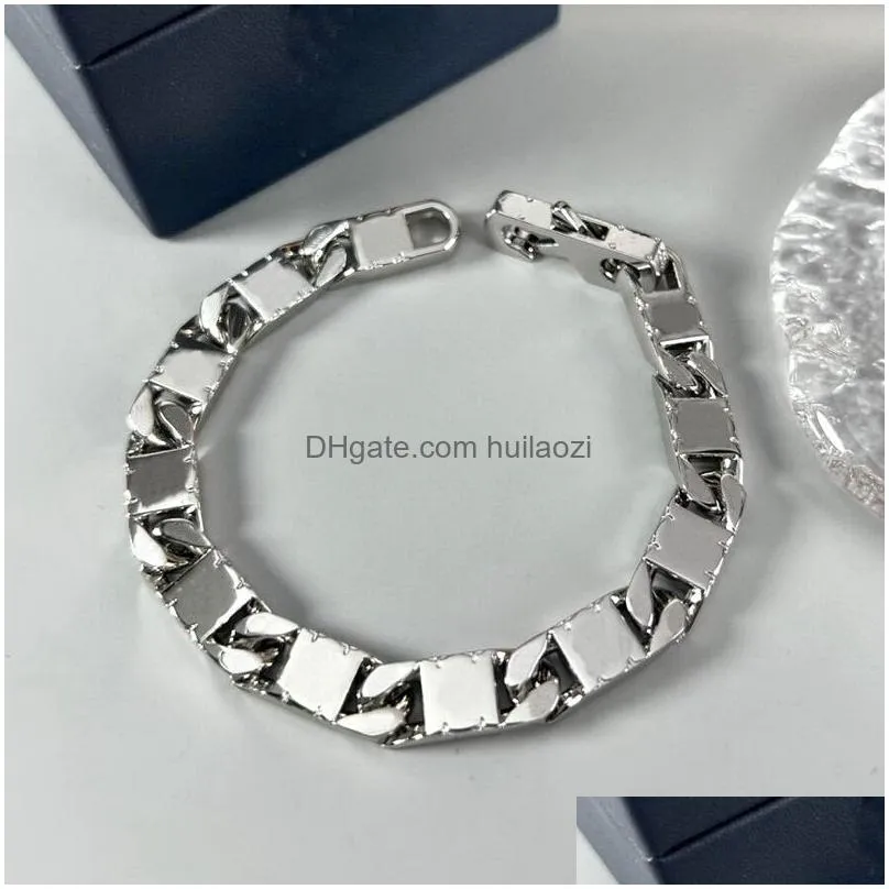 europe america fashion tied up necklace bracelet men women silver-colour metal engraved v letter flower thick chain jewelry sets m00919