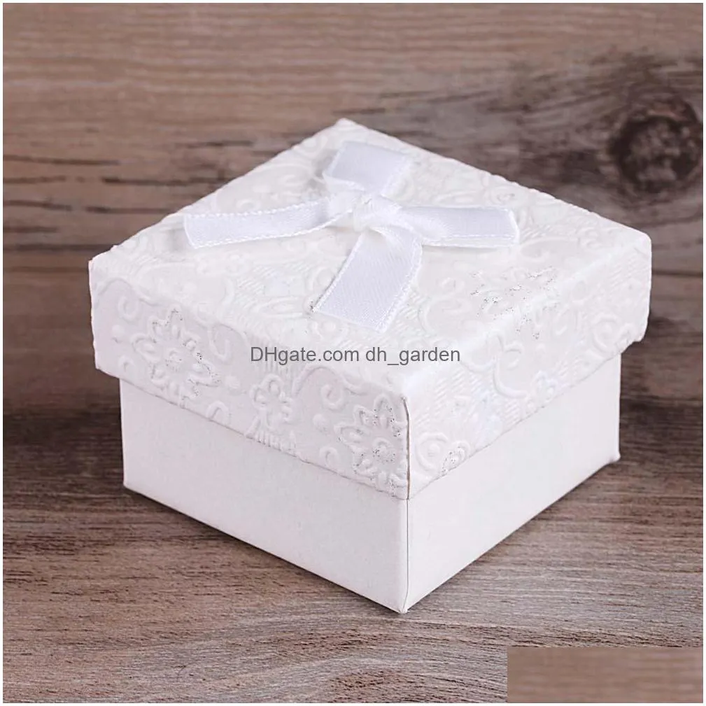 Other Arrival Cute Cardboard Flower Fancy Paper Gift Box For Small Jewelry Sweet Ribbon Bow 464634Mm 4 Color Wholesale Drop Dhgarden Dhjpb