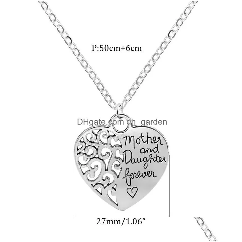 Pendant Necklaces Heart Shape Mom And Daughter Pendants Necklace For Women Adjustable Sier Plating Hollow Chain Jewelry Gift Dhgarden Dhioi