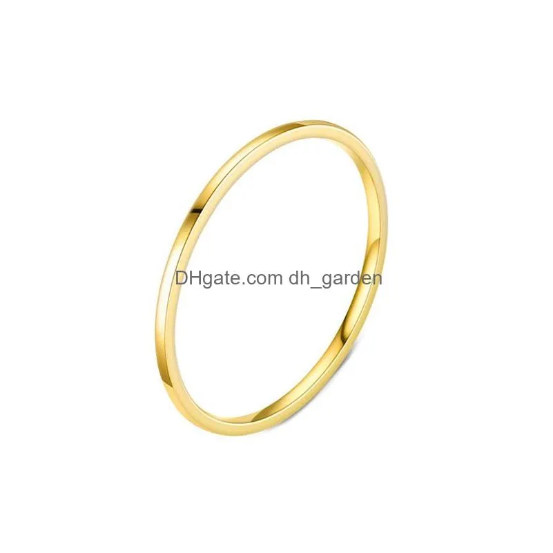 Cluster Rings 1Mm Gold Sier Black Stainless Steel Band Ring For Women Men Simple Fine Engagement Couple Rings Fashion Jewel Dhgarden Dhniv