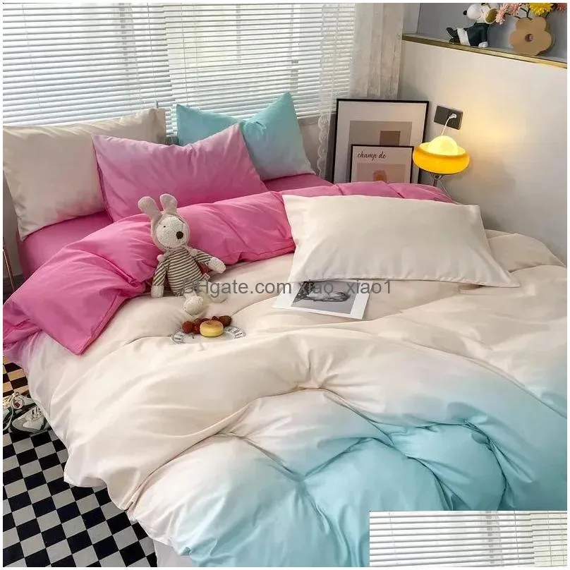 bedding sets korean style set fourpiece gradient color sheet pillowcase duvet cover twin full queen king super size 231118