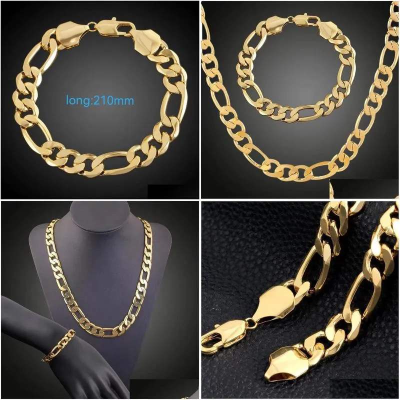 Chains 18 K Solid Gold Authentic Finish Stamped 10Mm Fine Figaro Chain Necklac Drop Delivery Jewelry Necklaces Pendants Dhmui