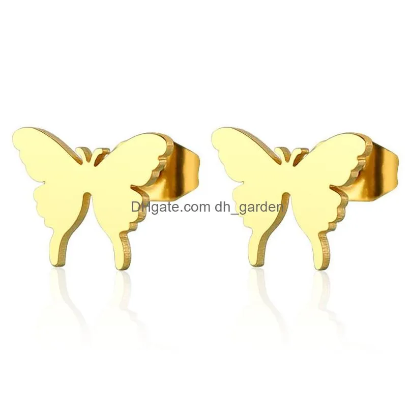 Dangle & Chandelier Fashion 4 Color Butterfly Stainless Steel Stud Earrings For Women Girls Gold Sier Rose Black Earring Je Dhgarden Dhakt