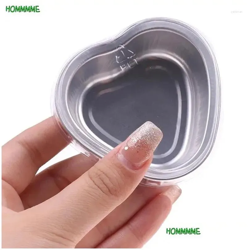 baking moulds 10pcs 55ml heart shaped aluminum foil cake pan with lid pudding cupcake cup cheese tools mould kitchen accessories