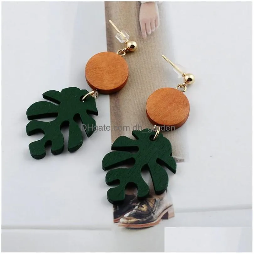 Dangle & Chandelier New Fashion Bohemen Green Leaf Dangle Wood Earring For Women Elegant Summer Beach Party Jewelry Drop De Dhgarden Dhqmk