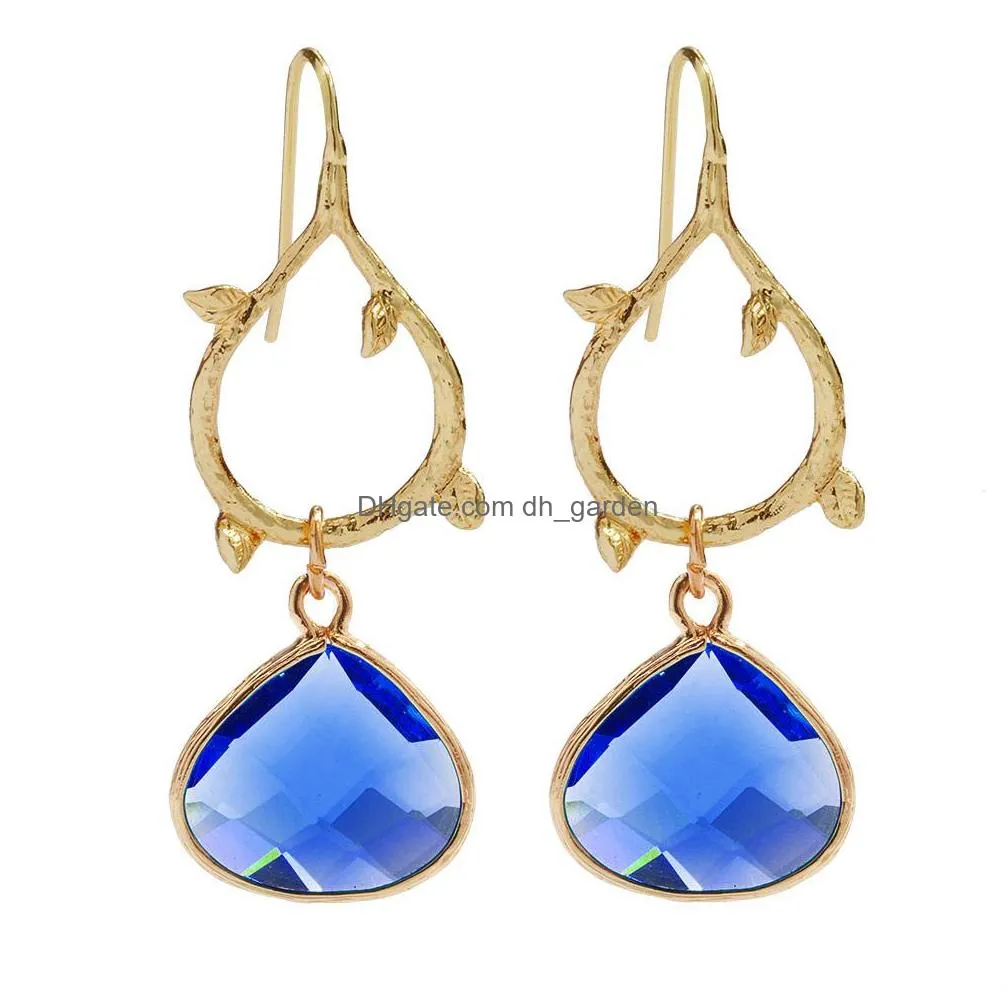 Hoop & Huggie Vintage Water Drop Crystal Earrings For Women Colorf Birthstone Gold Leaf Teardrop Fashion Jewelry Drop Deliv Dhgarden Dhokd