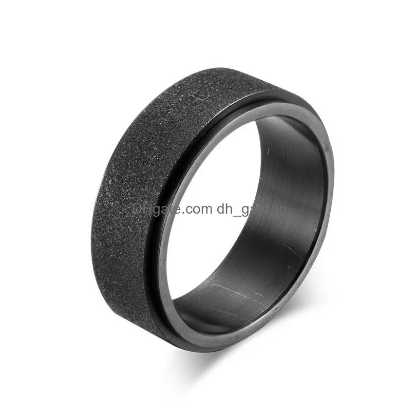 Cluster Rings Fashion Simple 8Mm Titanium Stainless Steel Matt Rings Blue Black Gold Rotate Mens Jewelry Wholesale Party Gi Dhgarden Dhtbf