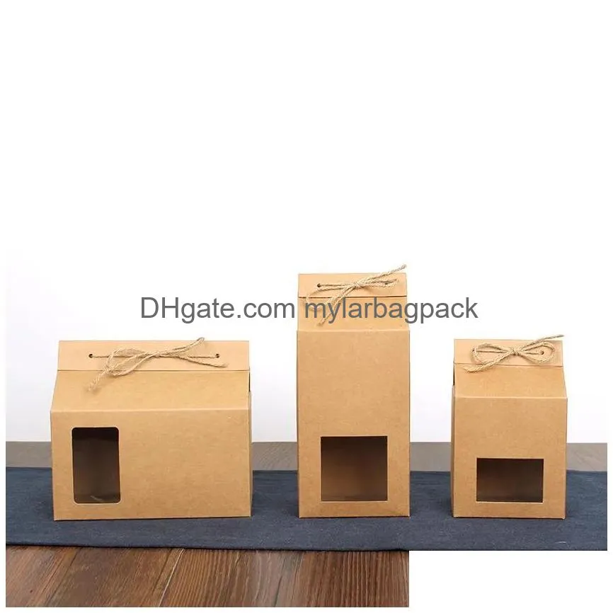 Gift Wrap Paper Packing Bags Tea Packaging Cardboard Kraft Bag Clear Window Box For Cake Cookie Food Storage Standing Up Drop Delivery Dhco0