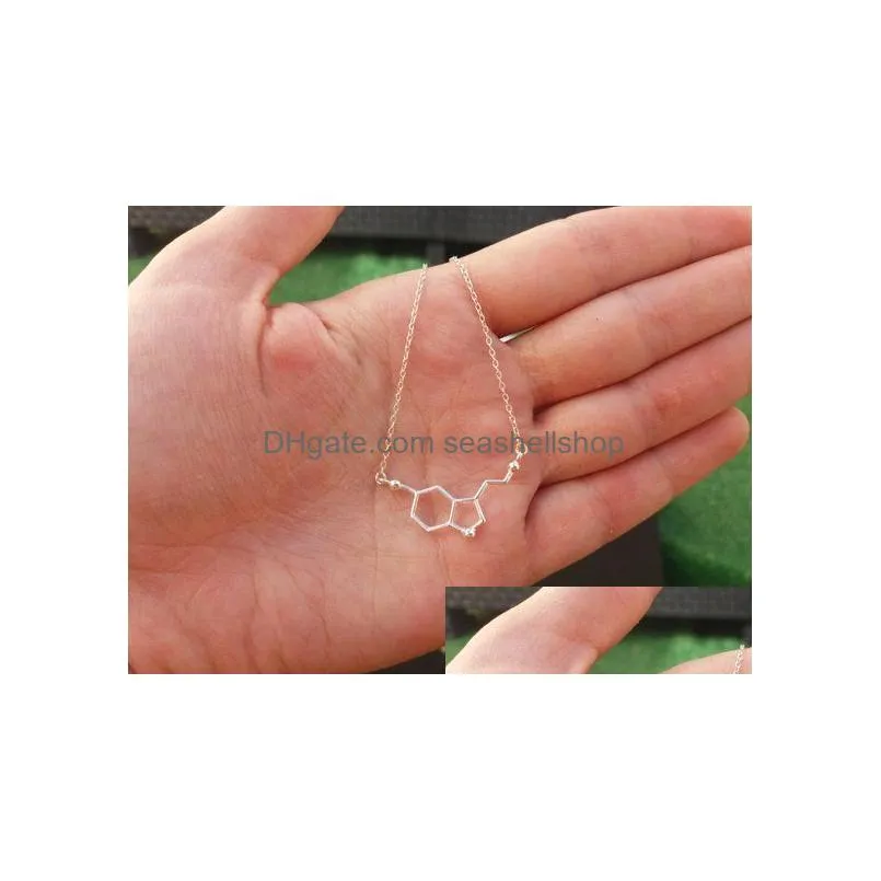 Pendant Necklaces 1 Chemical Molecar Structure Pendant Necklace Forma 5Ht Geometric Exquisite Nurse Simple Lucky Woman Mother Men039S Dhdaa