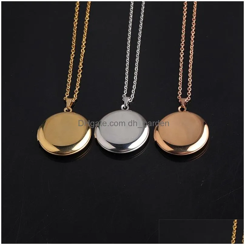 Pendant Necklaces Round Stainless Steel Memory Openging Locket Necklace Family Po Magic Diy Engraveable Jewelry Gift For Bab Dhgarden Dhe7V