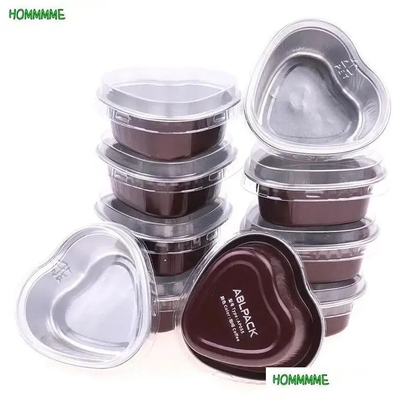 baking moulds 10pcs 55ml heart shaped aluminum foil cake pan with lid pudding cupcake cup cheese tools mould kitchen accessories