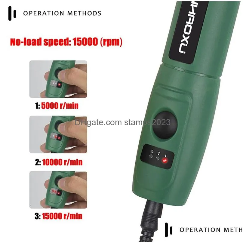 Electric Drill 100V240V Mini Power Tools Mtifuctional Grinder Grinding Accessories Set 3 Speed Engraving Pen For Dremel 230609 Drop D Dhyws