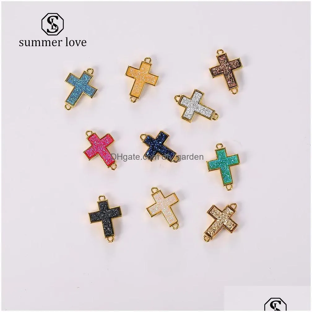 Charms New Resin Cross Druzy Stone Pendant For Necklaces Bracelet Earrings Geometric Natural Gold Women Girls Jewelry Drop D Dhgarden Dhmul