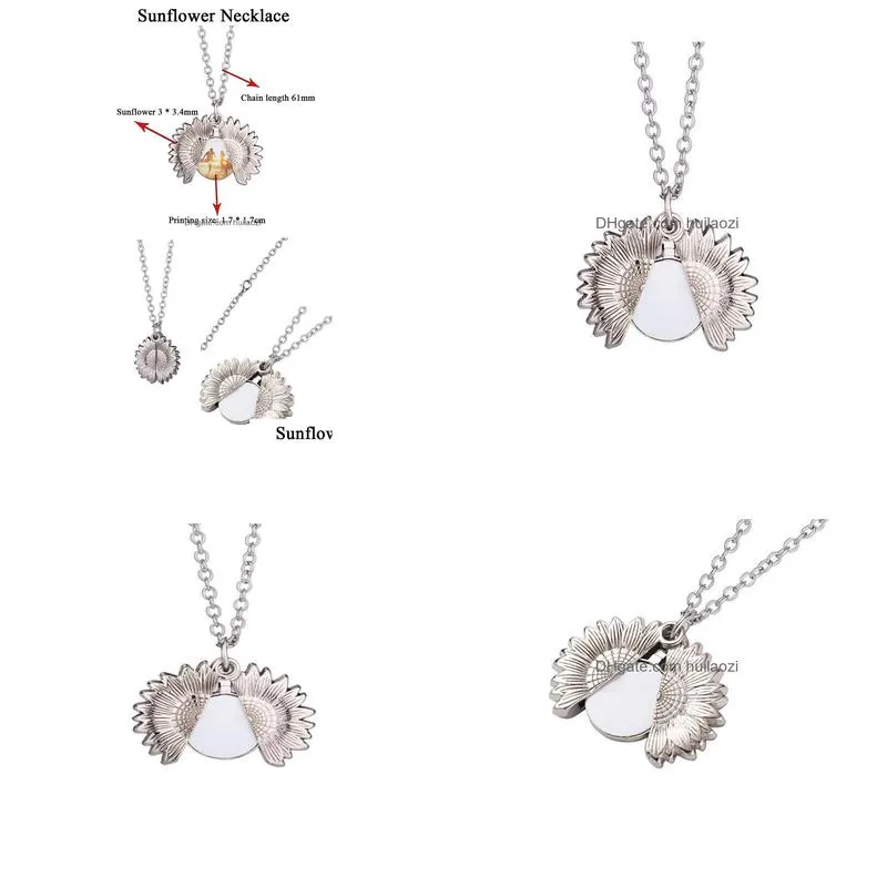 pendant necklaces sun flower necklace design silver decoration sublimation print blank picture women jewelry wear 10pcslot