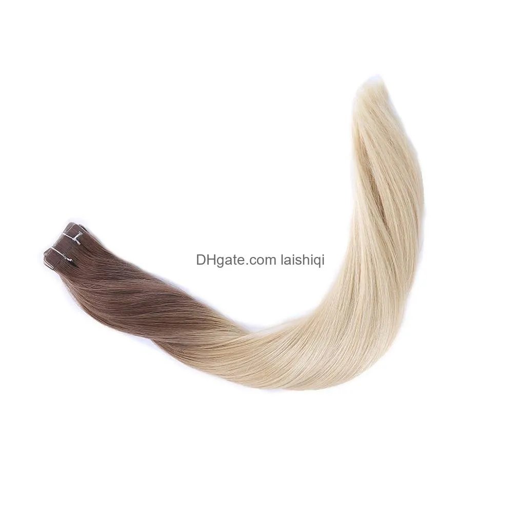 top quality 8aindian remy human hair straight wave pu tape on hair extensions 25g per piece ombre color 6t613 40pcs6120454