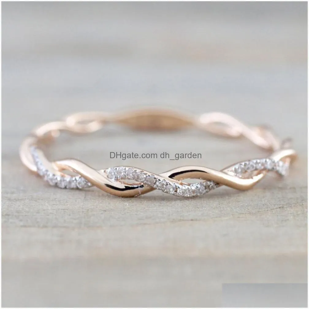 Cluster Rings New Arrivals Female Fashion Crystal Rhinestone Ring Jewelry Women Round Braided Twist Stackable Rings Wedding Dhgarden Dho7V