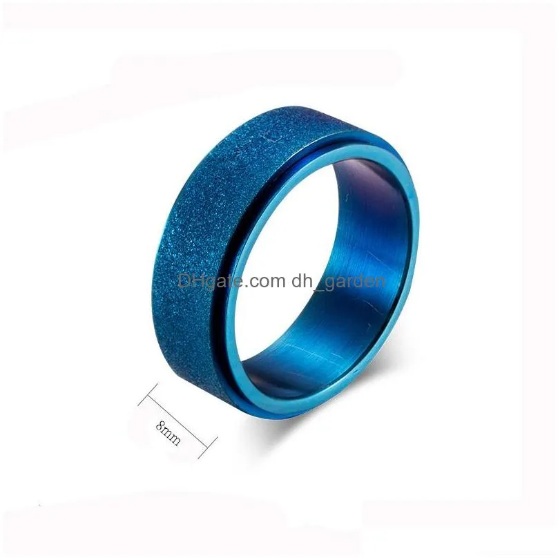 Cluster Rings Fashion Simple 8Mm Titanium Stainless Steel Matt Rings Blue Black Gold Rotate Mens Jewelry Wholesale Party Gi Dhgarden Dhtbf