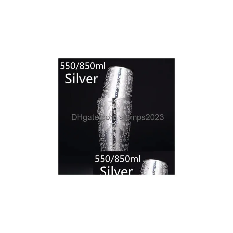 Bar Tools 550Ml850Ml Engraving Stainless Steel Cocktail Boston Shaker 230506 Drop Delivery Dhrfz