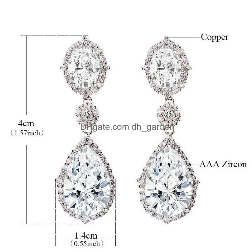 Stud Fashion Sier Plated 3A Cubic Zirconia Waterdrop Drop Earring For Women Elegant Copper Inlaid Cz Gift Brides Bridesmaid Dhgarden Dhoiy