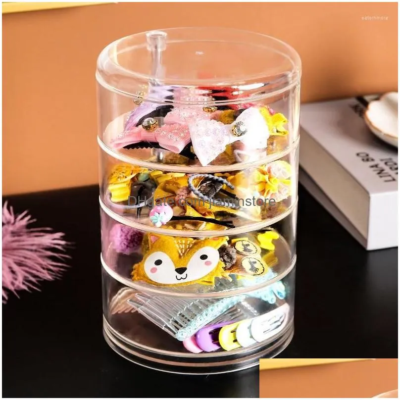 Jewelry Pouches, Bags Jewelry Pouches Childrens Hair Accessories Storage Box Hairpin Head Rope Rubber Band Transparent Rotation Drop D Dhnvj