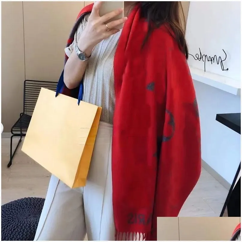 Scarves 2023 New Luxury V Designer Scarf Cashmere Thick Shawl Women Long Winter Wram Pashmina Wraps Hijab With Tassel Bufanda Foard Sc Dh4Ph