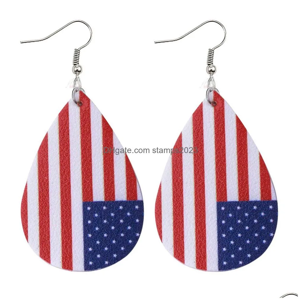 Pendants New Arrivals American Independence Day Leather Earrings Print Flag Pentagram Pu Earring Water Drops Mtilayer Wholesale Z11 Dr Dhqgi