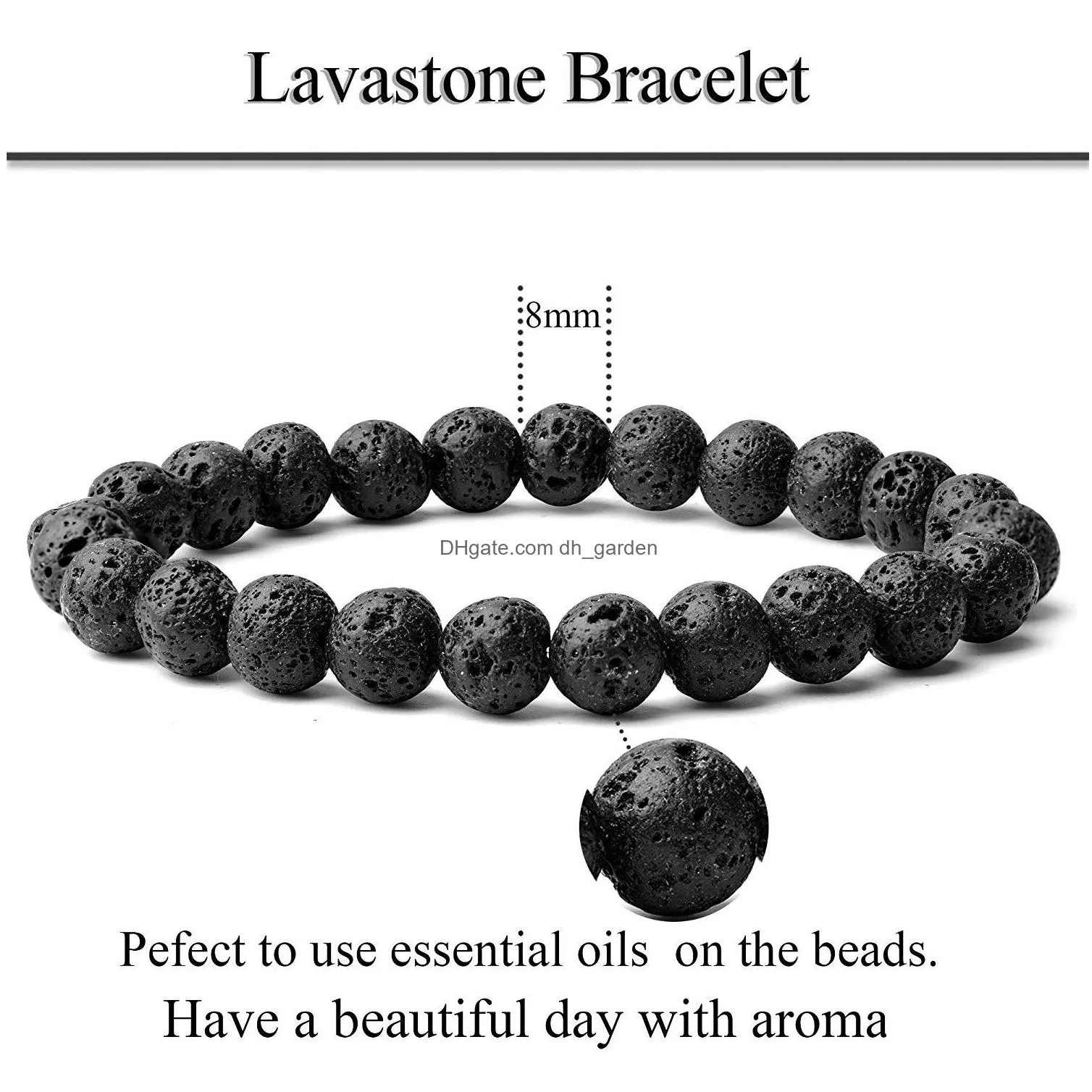 Beaded 8Mm Black Natural Lava Stone Bead Bracelet For Men Women Adjustable Oil Per Diffuser Healing Stretch Yoga Jewelry Dr Dhgarden Dhafy