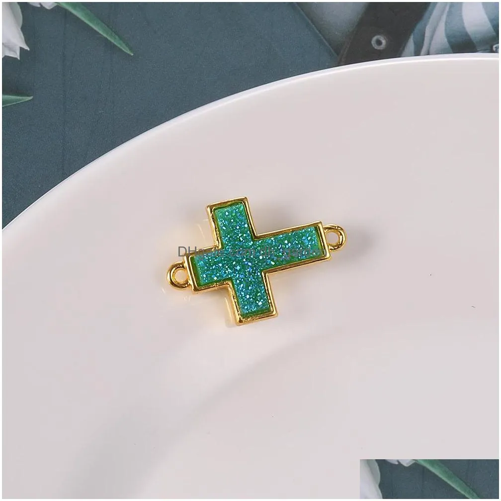Charms New Resin Cross Druzy Stone Pendant For Necklaces Bracelet Earrings Geometric Natural Gold Women Girls Jewelry Drop D Dhgarden Dhmul